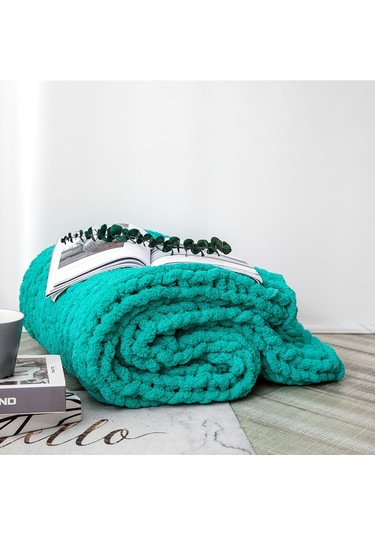 Sones El Yapımı Kalın Yün Örgü Battaniye Kanepe Şönil Çubuk Örgü Battaniye, Boyut: 80 X 100 Cm Yeşil