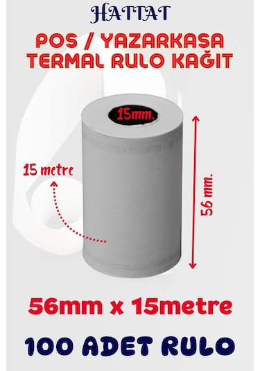 Hattat Termal Pos Rulo 100 Adet Rulo 56 MM x 15 M
