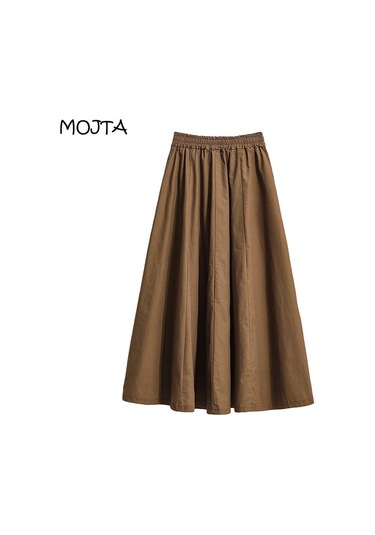 Mojta Kadın Giyim Yüksek Bel Bahar Sonbahar Artı Boyutu Ince A-line Etek Gevşek Rahat Orta Uzunlukta Etek Siyah