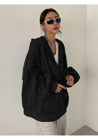 Relax&Basic Kapüşonlu Sweatshirt Kolye Ve Bere 3lü Kombin Siyah Siyah