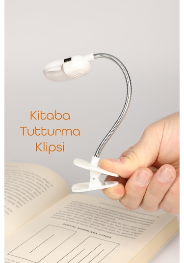 Kitap Okuma Işığı Mandallı Çok Fonksiyonlu Led Mini Çalışma Lambası Pilli Spiral Gövde 168b Beyaz