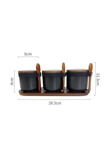 Suntek Magideal 3 Adet Seramik Baharat Kavanozları Porselen Çeşni Siyah