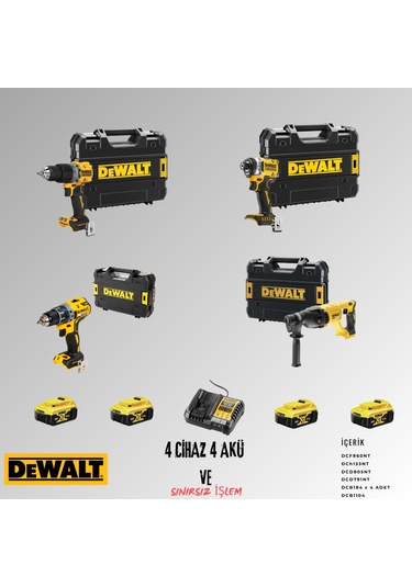 Dewalt DCD805NT + DCF860NT + DCD791NT + DCH133NT 4 Adet 5 Amper Akü + Şarj Aleti Set