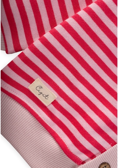 Çizgili Triko Hırka 0-4 Yaş Pudra Mercan Pudra