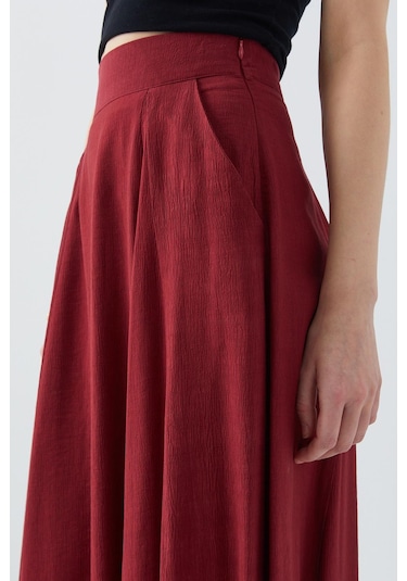 Mixray 4631 Kadın Parçalı Kloş Etek Bordo Bordo