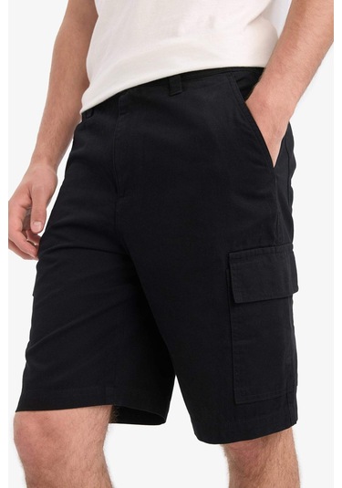 Defacto %100 Pamuk Regular Kargo Cepli Bermuda Şort E1708ax25smbk81 Siyah