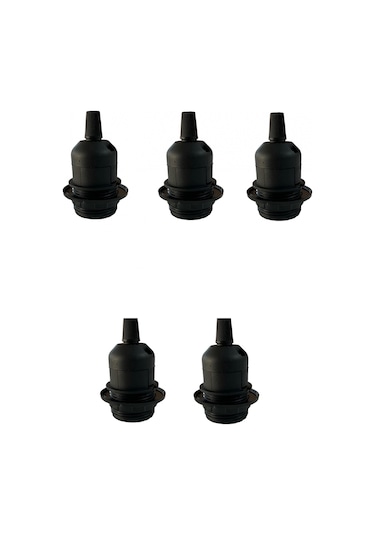 E27 Duy Geçmeli Yarım Diş Avize, Abajur, Lambader Duyu Halkalı - Bakalit Siyah 250v-4a 5 Adet