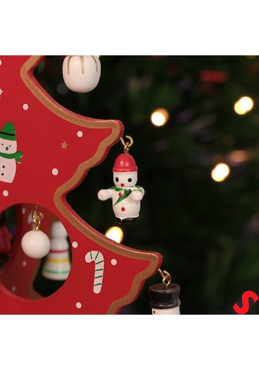 20 Parça Süslü Ahşap 27cm Mini Yılbaşı Ağaç Seti - Kırmızı