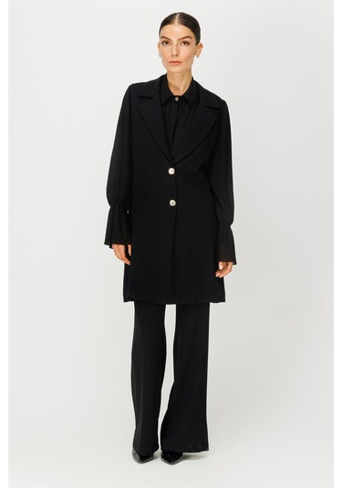 Kolu Pilise Detaylı Ceket Pantolon Takım Siyah-siyah Siyah