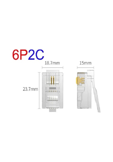 100 Adet Rj 11 2Pin Jak 6P2C Telefon Kablosu Için Konnektör Cat3
