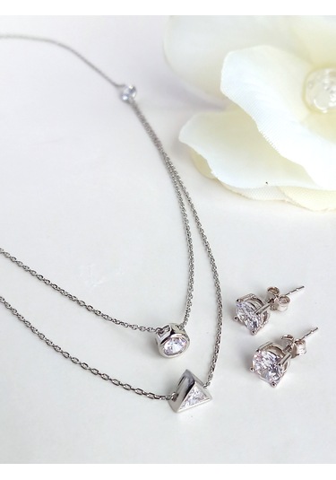 18 Ayar Altın Kaplama Tek Taş Modern Tasarım Gümüş Kadın Kolye Kü