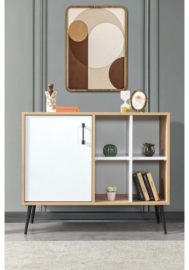 4111 Şile Metal Ayaklı Metal Kulplu 100 Cm Konsol - Tv Ünitesi - Yemek Odası - Kahve Köşesi Beyaz Beyaz - Safir