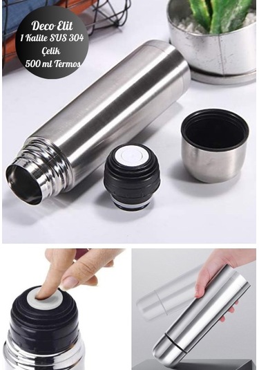 500 Ml Çift Katmanlı Sus 304 Çelik İnox Termos Süt-mama-kamp-piknik Termosu 12 Saate Kadar Sıcak Soğuk Tutma Gümüş