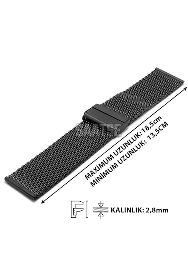 22mm Siyah Kalın Hasır Paslanmaz Çelik Spor Saat Kordonu