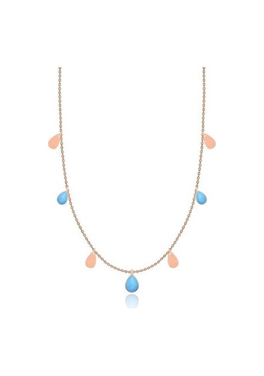 Tektaş - Pembe Altın 14 Ayar Firuze Taş Kolye N11.45673