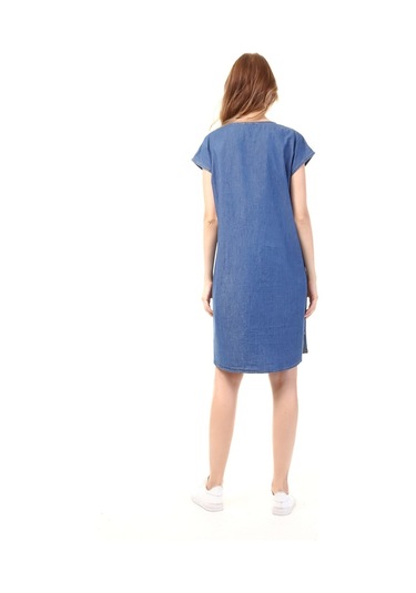 Luvmabelly Myra5020 - Hamile Elbisesi Kot V Yaka - Mavi-mavi
