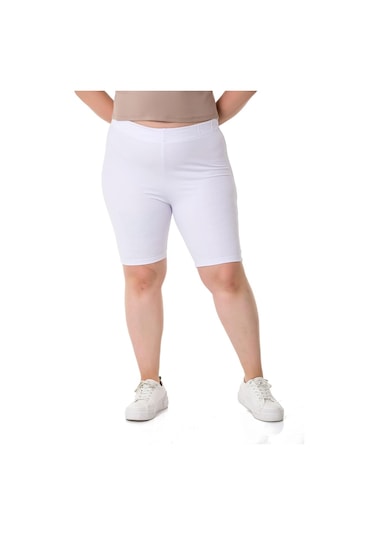 Büyük Beden Beli Lastikli Diz Üstü Beyaz Bayan Tayt-beyaz Beyaz