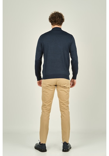 Ateş Triko Erkek Yarım Balıkçı Yaka Yün Kazak 0004 Indigo Indigo İndigo