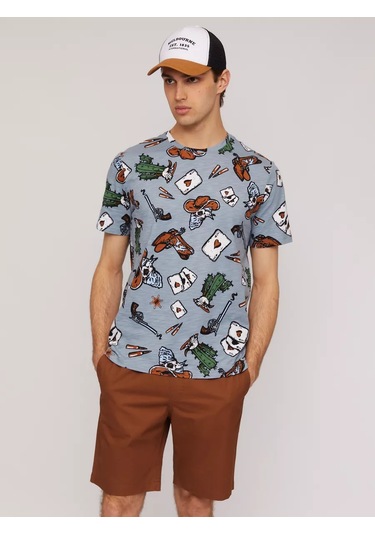 Zolla Baskılı Pamuklu Erkek Tişörtü 234588657 Gri