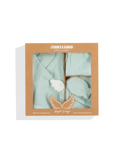 Wellgro Angel Wings Hastane Çıkışı Müslin 5'li Yeni Doğan Seti-Mint