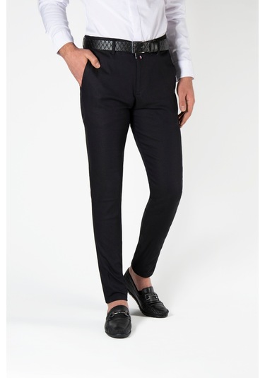 Siyah Slim Fit Pamuklu İtalyan Kesim Pantolon Siyah