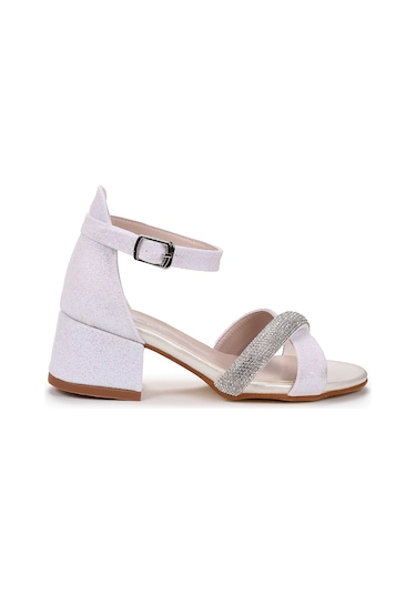 Kiko Kids Tanda Kum Simli Kız Çocuk 4 Cm Topuklu Sandalet Abiye Ayakkabı Sedef Sedef