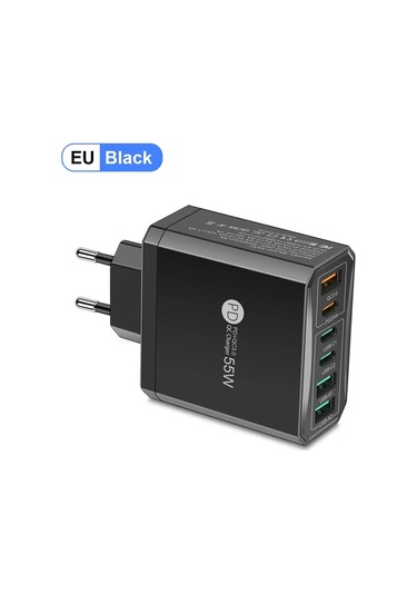 Guseyee55w Pd Usb 6 Portlu Hızlı Şarj Cihazı - İphone Uyumlu Samsung Huawei Xiaomi İçin Seyahat Şarj Abdistribütör Garantili