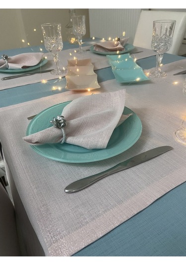 Keten Görünümlü Begonvil Masa Örtüsü Maldiv 6 Kişilik Takım