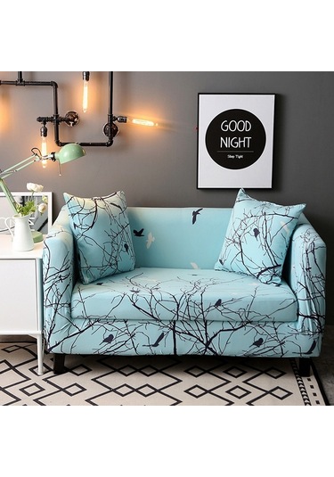 Sones Kumaş Yüksek Elastik Her Şey Dahil Tembel Kanepe Kılıfı, Ölçü: 2 Kişilik Kuşlar Ormana Dönüyor