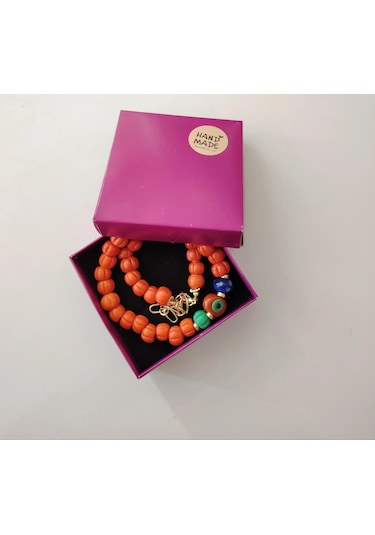 Turuncu Cam Kabak Boncuk Nazar Detaylı Choker Kolye Turuncu