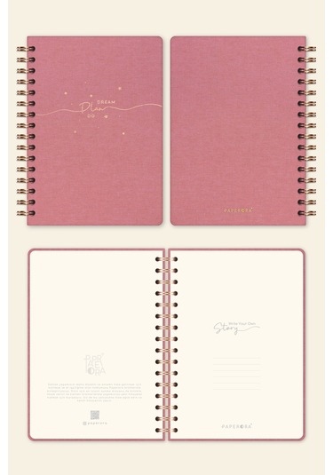 A5 Spiralli Sert Kapak Keten Çizgili Tarihsiz Not Defteri Pembe Pembe