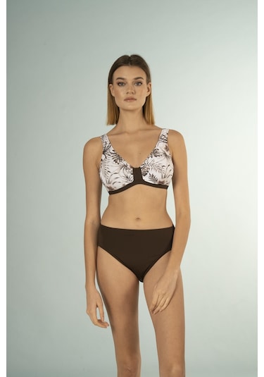 Estiva Desenli Luplu Toparlayıcı Bikini Takımı - Kahverengi
