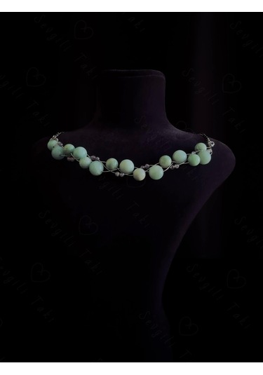 Ametist Ve Amazonit Doğal Taşlı Örgülü Çelik Kolye Sevgili Takı Koleksiyonu