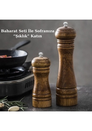 Masterchef 2'li Ceviz Ahşap Tuz Karabiber Değirmeni Seti - 14 Cm