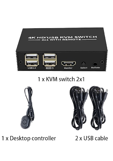 Alfais 4306 Hdmi Kvm Switch 2 Port Usb Type C 2 PC Tek Kasa Klavye ve Mouse Kontrol Çoklayıcı