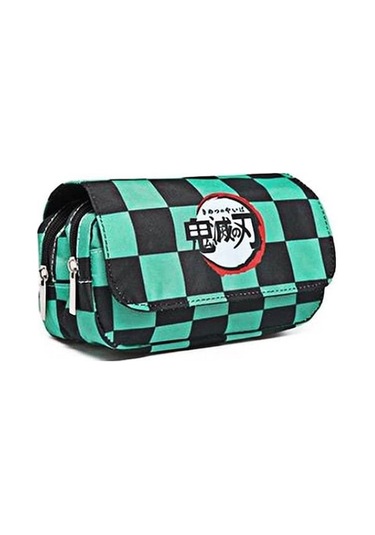 Mufunye Lise Öğrencileri İçin Animasyon Desenli Çift Katlı Kalem Çantası -鬼灭之刃 Stili 1 Yeşil