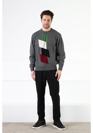 Ferraro Füme Bisiklet Yaka %100 Kuzu Yünü Erkek Kazak Füme (536154970) Füme