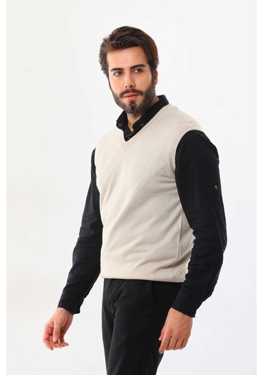 Günay Erkek V Yaka Yün Süveter 1000 Bej