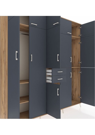 Hyperion Dolap 10 Raflı 2 Çekmeceli 3 Askılı 220x44x243 Çam-antrasit/antrasit Antrasıt/antrasıt