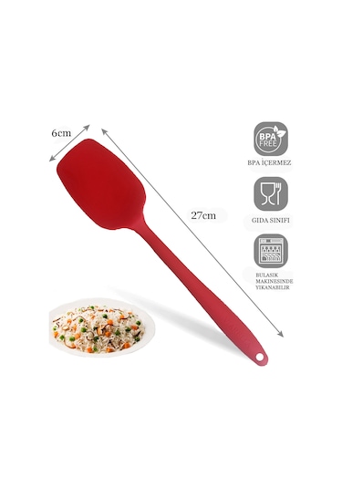3lü Kırmızı Silikon Kaşık Seti Isıya Dayanıklı Yanmaz Yapışmaz