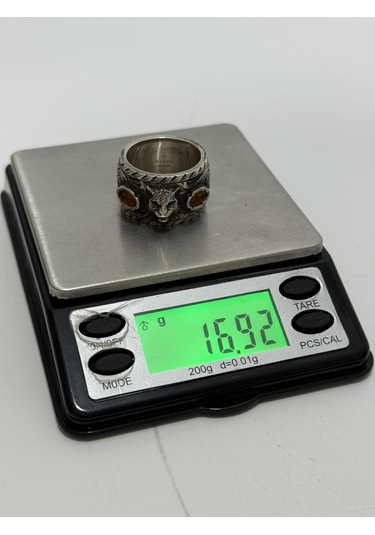 Gucci Kaplan Motifli 925 Ayar Gümüş Yüzük 16,9 Gram