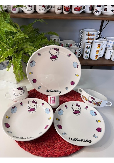 6 Parça Hello Kitty Model Çocuk Yemek Takımı Beslenme Seti Çok Renkli