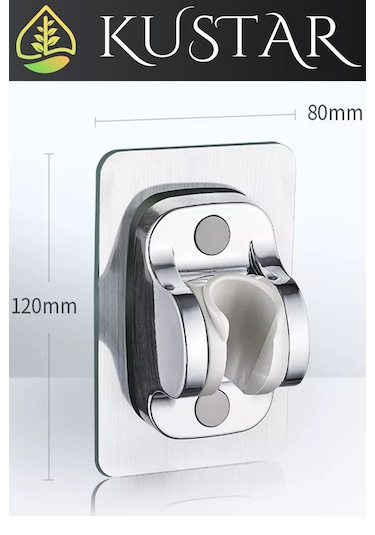 Kustar Krom Kendinden Yapışkanlı 15 Kg Taşıyabilen Nano Duş Başlığı Askısı Mafsal Kolay Temiz Kurulum Gri