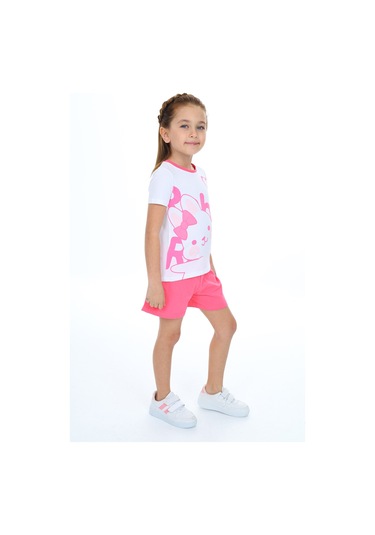 Toontoy Kız Çocuk Garnili Tavşan Baskılı Şortlu Takım Fuşya