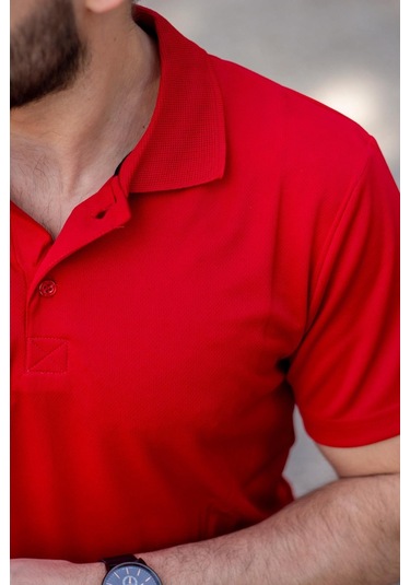 Erkek Kırmızı Petek Tam Esnek Likralı Rahat Ribana Kol Polo Yaka T-shirt 24eplysnsp 001