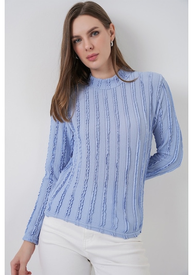 Kadın Dokulu Esnek Örme Bluz 975 - Mavi Mavi