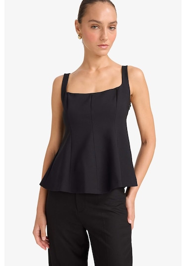 Defacto Fitted Kare Yaka Askılı Bluz F9436ax25aubk81 Siyah