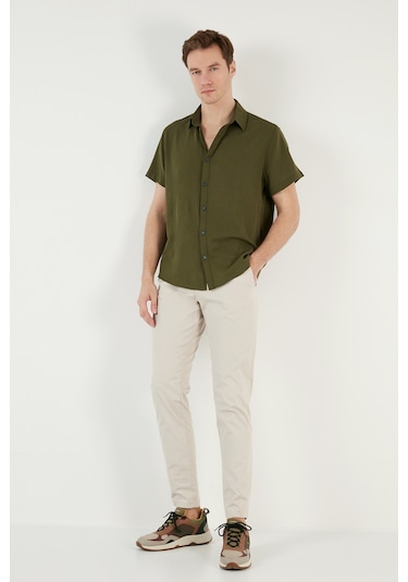 Buratti Pamuk Karışımlı Kısa Kollu Regular Fit Erkek Gömlek Cf23S113139 Haki