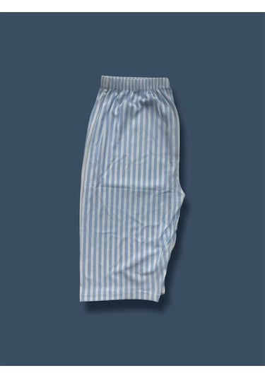 Desenli Penye Diz Altı Büyük Beden Anne Kadın Kapri Mavi Çizgili