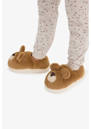 Defacto Kız Çocuk Ayı Temalı Düz Taban Panduf F1921a825wngr2 Gri